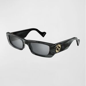 Gucci Monochromatic Rectangle Sunglasses w/ Interlocking G Temples